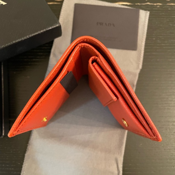 Authentic Prada Saffiano Leather Bi-Fold Wallet in Rame with box and card - Picture 8 of 11